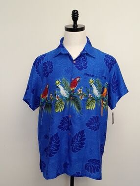 Riva Tropical Parrot Hawaiian Camp Shirt Large
